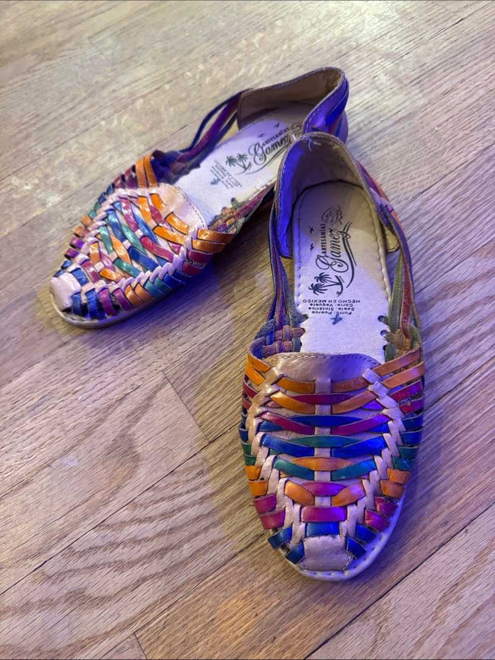 Handwoven Multicolor Leather Huarache Flats